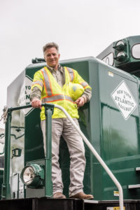 Peter Gilbertson on a train