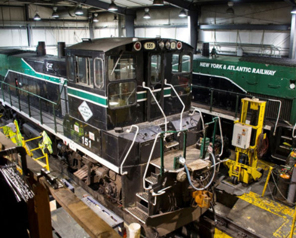 New York & Atlantic train in the shop