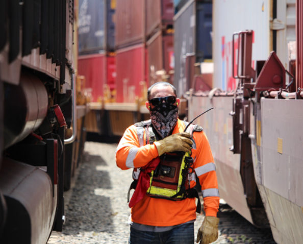 Image of Pacific Harbor Line employee wearing masks