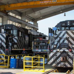 Image of Pacific Harbor Line locomotives parked in the shop